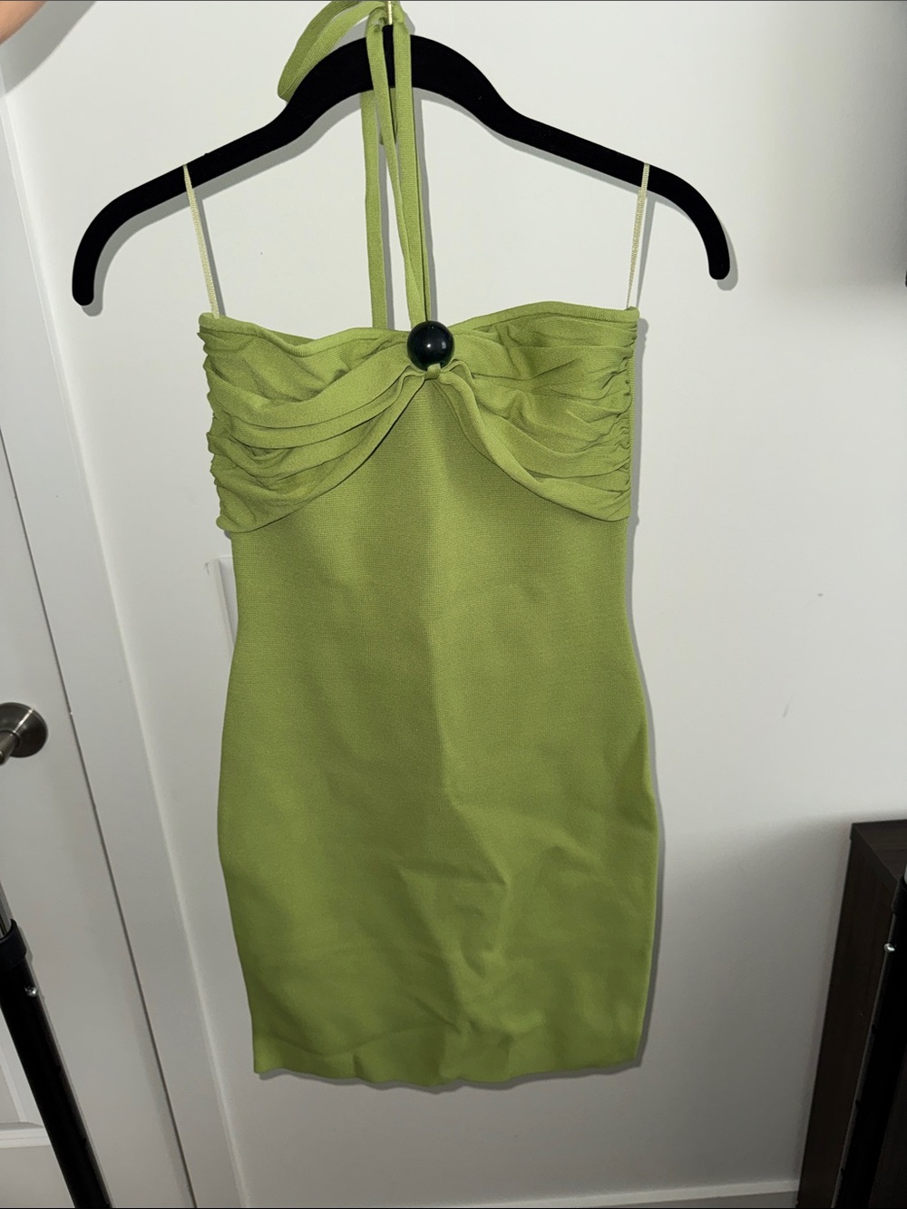 Zara Green Ruched Halter Mini Dress